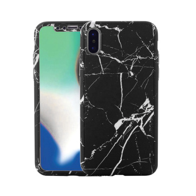 360 Full Cover Marble + Tempered Glass Apple iPhone XR Μαύρο