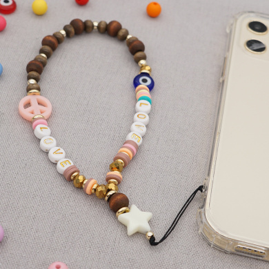 Βραχιόλι Λουράκι Κινητού  Phone Strap Jewelry 24cm Wooden Peace
