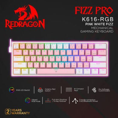 Gaming πληκτρολόγιο - Redragon K616-RGB Fizz Pro (Pink/White) Ροζ/Λευκό