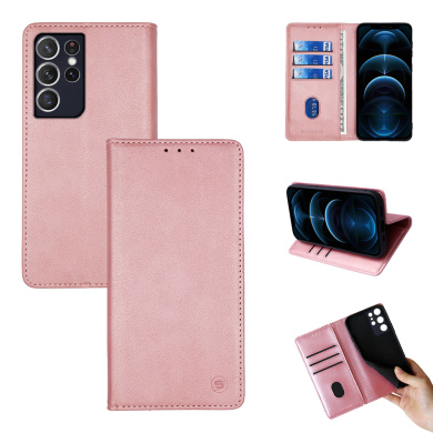 Θήκη Πορτοφόλι Vintage Magnet Wallet Sonique Samsung Galaxy S21 Ultra Ροζ Χρυσό