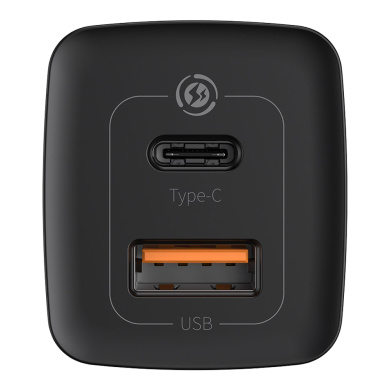 Φορτιστής Baseus GaN2 Lite Travel Charger USB+USB-C 65W PD QC 3.0 Μαύρο