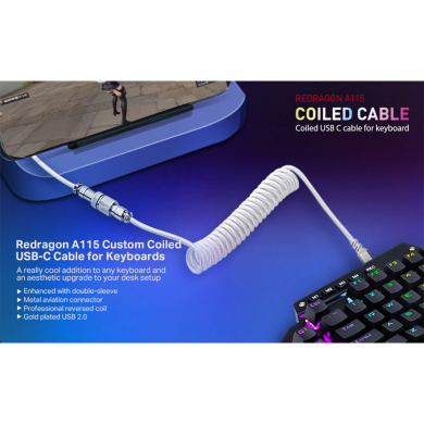 Gaming Αξεσουάρ - Redragon A115W Type C USB Coiled Spring Wire Cable Λευκό