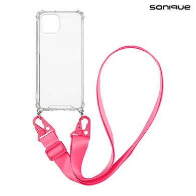 Θήκη Σιλικόνης με Strap Sonique Armor Clear Apple iPhone 13 Mini Φουξ