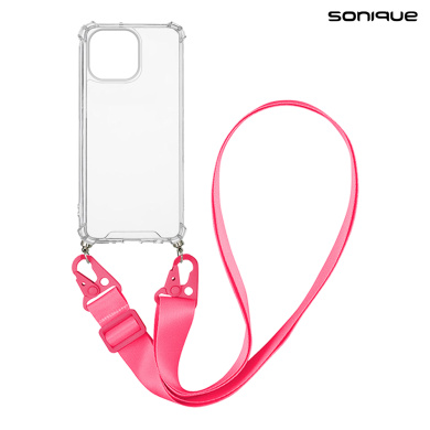 Θήκη Σιλικόνης με Strap Sonique Armor Clear Apple iPhone 14 Pro Max Φουξ