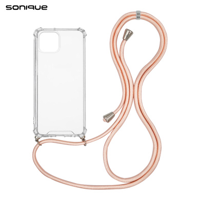 Θήκη Σιλικόνης με Κορδόνι Sonique Armor Clear Apple iPhone 13 Mini Ροζ Σατινέ