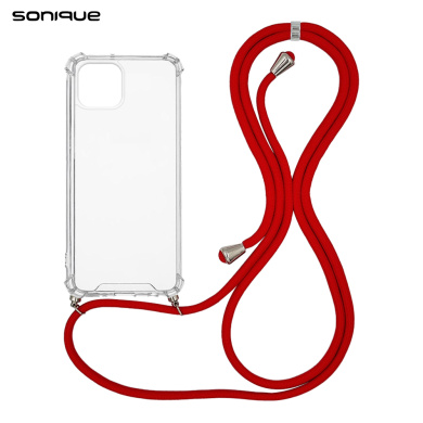 Θήκη Σιλικόνης με Κορδόνι Sonique Armor Clear Apple iPhone 13 Mini Κόκκινο