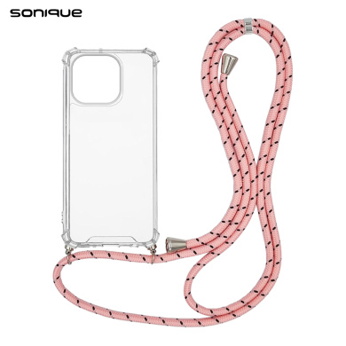 Θήκη Σιλικόνης με Κορδόνι Sonique Armor Clear Apple iPhone 14 Pro Rainbow Ροζ