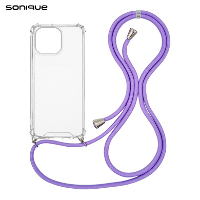Θήκη Σιλικόνης με Κορδόνι Sonique Armor Clear Apple iPhone 14 Pro Max Λιλά
