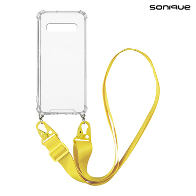 Θήκη Σιλικόνης με Strap Sonique Armor Clear Samsung Galaxy S10 Plus Κίτρινο