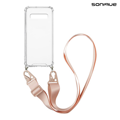 Θήκη Σιλικόνης με Strap Sonique Armor Clear Samsung Galaxy S10 Plus Ροζ