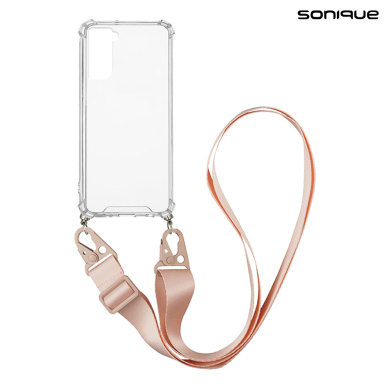 Θήκη Σιλικόνης με Strap Sonique Armor Clear Samsung Galaxy S21 Ροζ