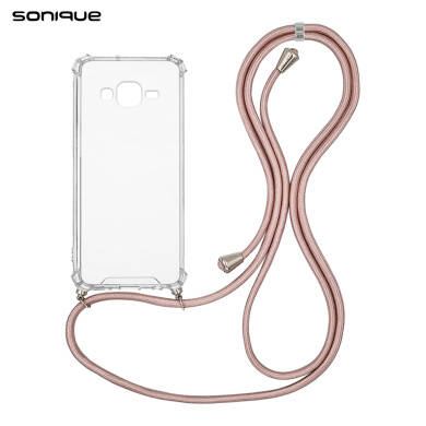 Θήκη Σιλικόνης με Κορδόνι Sonique Armor Clear Samsung Galaxy J3 (2016) Ροζ Χρυσό Σατινέ