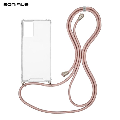 Θήκη Σιλικόνης με Κορδόνι Sonique Armor Clear Samsung Galaxy Note 20 Ροζ Χρυσό Σατινέ