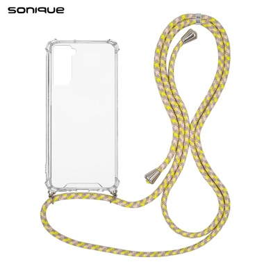 Θήκη Σιλικόνης με Κορδόνι Sonique Armor Clear Samsung Galaxy S21 Rainbow Κίτρινο