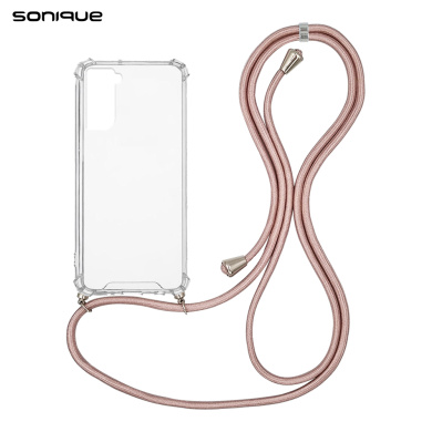 Θήκη Σιλικόνης με Κορδόνι Sonique Armor Clear Samsung Galaxy S21 Plus Ροζ Χρυσό Σατινέ