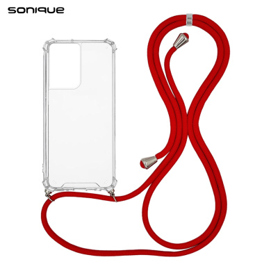 Θήκη Σιλικόνης με Κορδόνι Sonique Armor Clear Samsung Galaxy S21 Ultra Κόκκινο