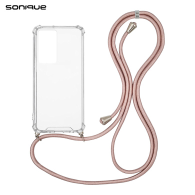 Θήκη Σιλικόνης με Κορδόνι Sonique Armor Clear Xiaomi Poco F4 5G Ροζ Χρυσό Σατινέ