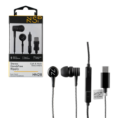Ακουστικό NSP HN28 In-ear Handsfree Stereo με Βύσμα Type C Μαύρο