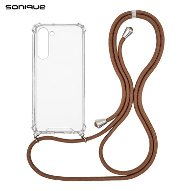 Θήκη Σιλικόνης με Κορδόνι Sonique Armor Clear Samsung Galaxy S23 Καφέ