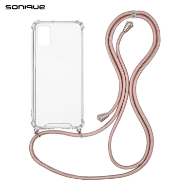 Θήκη Σιλικόνης με Κορδόνι Sonique Armor Clear Samsung Galaxy A31 Ροζ Χρυσό Σατινέ