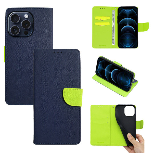 Θήκη Πορτοφόλι Sonique Trend Wallet Apple iPhone 15 Pro Σκούρο Μπλε / Λαχανί