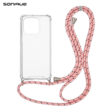 Θήκη Σιλικόνης με Κορδόνι Sonique Armor Clear Apple iPhone 15 Pro Rainbow Ροζ