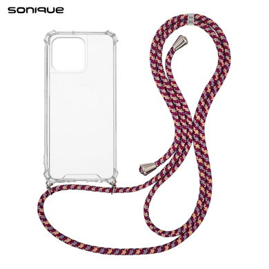 Θήκη Σιλικόνης με Κορδόνι Sonique Armor Clear Apple iPhone 15 Pro Max Rainbow Μπορντό
