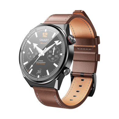 Smartwatch HOCO Y11 Brown Leather Strap Μαύρο