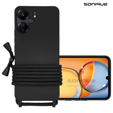Θήκη Σιλικόνης με Κορδόνι CarryHang Sonique Xiaomi Redmi 13C 4G / Poco C65 4G Μαύρο