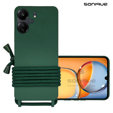 Θήκη Σιλικόνης με Κορδόνι CarryHang Sonique Xiaomi Redmi 13C 4G / Poco C65 4G Πράσινο Σκούρο