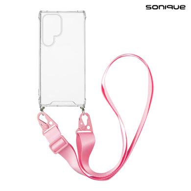 Θήκη Σιλικόνης με Strap Sonique Armor Clear Samsung Galaxy S24 Ultra Ροζ