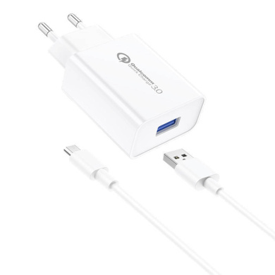 Φορτιστής Foneng με Θύρα USB-A EU13 + Καλώδιο Micro USB QC3.0 Λευκό