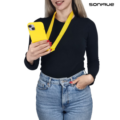 Θήκη Σιλικόνης με Strap CarryHang Sonique Apple iPhone 15 Pro Max Κίτρινο
