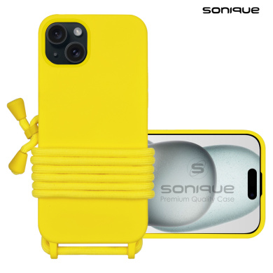 Θήκη Σιλικόνης με Κορδόνι CarryHang Sonique Apple iPhone 15 Plus Κίτρινο