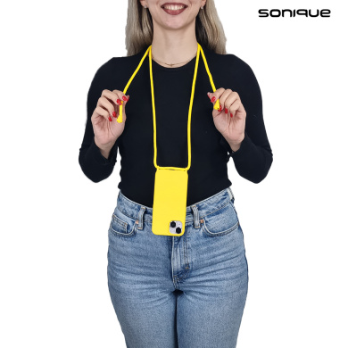 Θήκη Σιλικόνης με Κορδόνι CarryHang Sonique Apple iPhone 15 Plus Κίτρινο