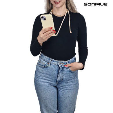 Θήκη Σιλικόνης με Κορδόνι CarryHang Sonique Apple iPhone 15 Plus Μπεζ
