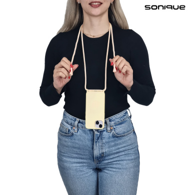 Θήκη Σιλικόνης με Κορδόνι CarryHang Sonique Apple iPhone 15 Plus Μπεζ