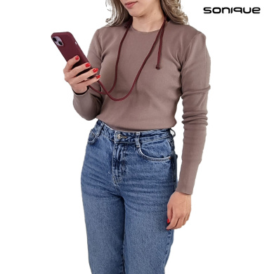 Θήκη Σιλικόνης με Κορδόνι CarryHang Sonique Apple iPhone 15 Plus Μπορντώ