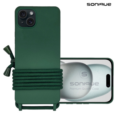 Θήκη Σιλικόνης με Κορδόνι CarryHang Sonique Apple iPhone 15 Plus Πράσινο Σκούρο
