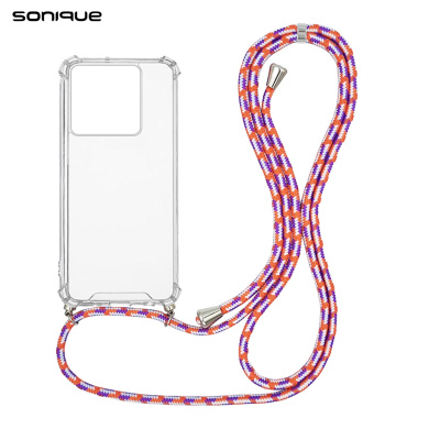 Θήκη Σιλικόνης με Κορδόνι Sonique Armor Clear Xiaomi Redmi Note 13 5G Rainbow Κοραλλί